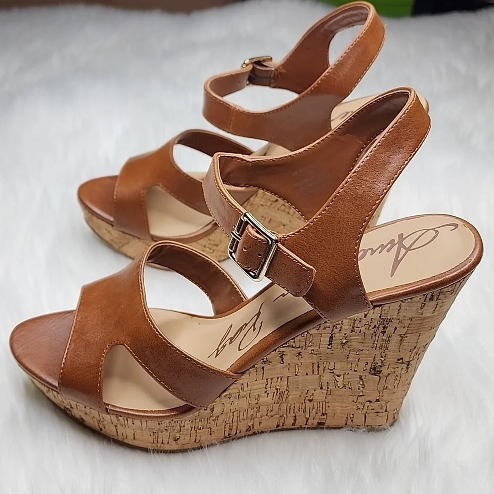 American Rag Rochelle Platform Wedge Sandals Cognac Smooth Cork